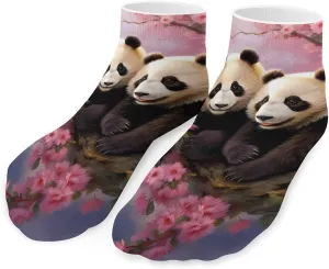 Pandas Flowers Unisex Ankle Socks Athletic Low Cut No Show Sock Breathable Stocking