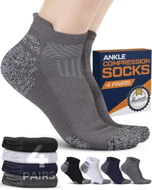 Pembrook Ankle Compression Socks for Women & Men - 4 Pairs | Sports Running Compression Socks | Athletic Ankle Support Socks
