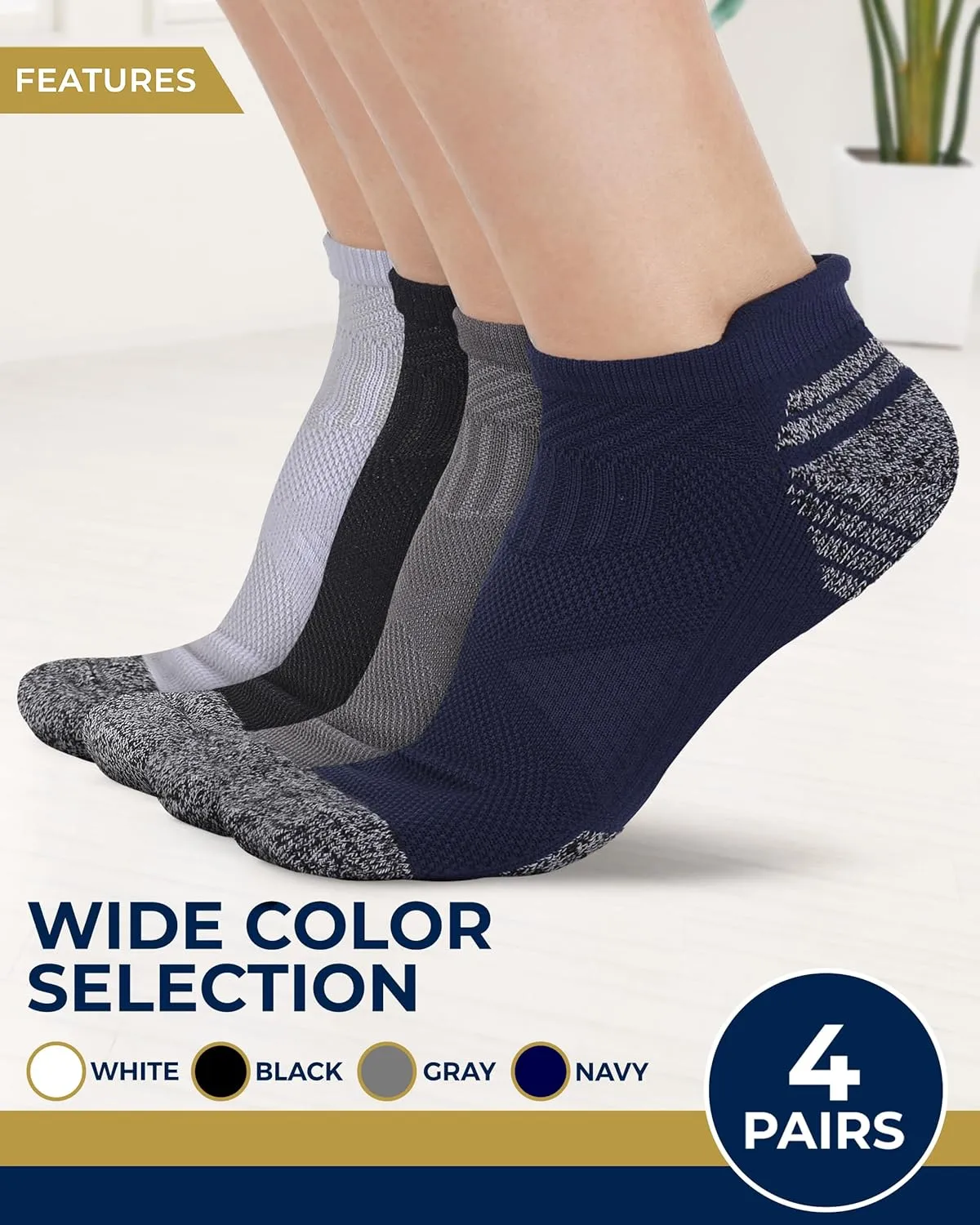 Pembrook Ankle Compression Socks for Women & Men - 4 Pairs | Sports Running Compression Socks | Athletic Ankle Support Socks