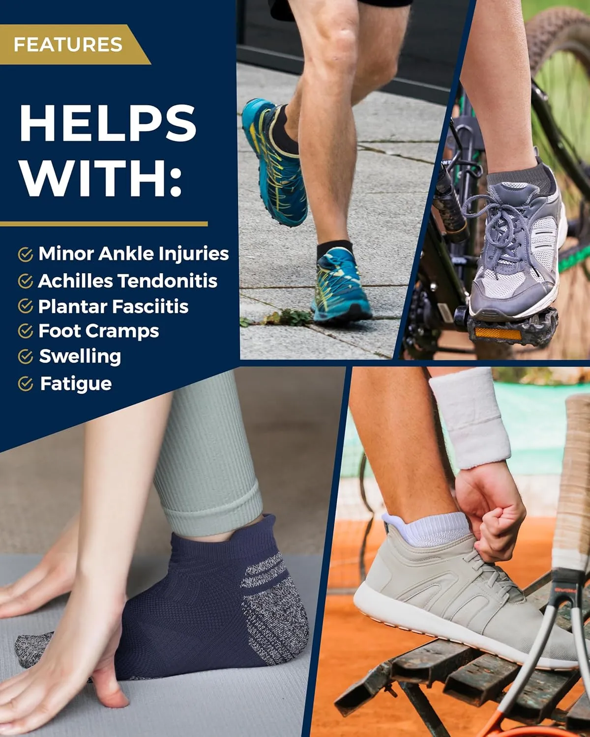 Pembrook Ankle Compression Socks for Women & Men - 4 Pairs | Sports Running Compression Socks | Athletic Ankle Support Socks