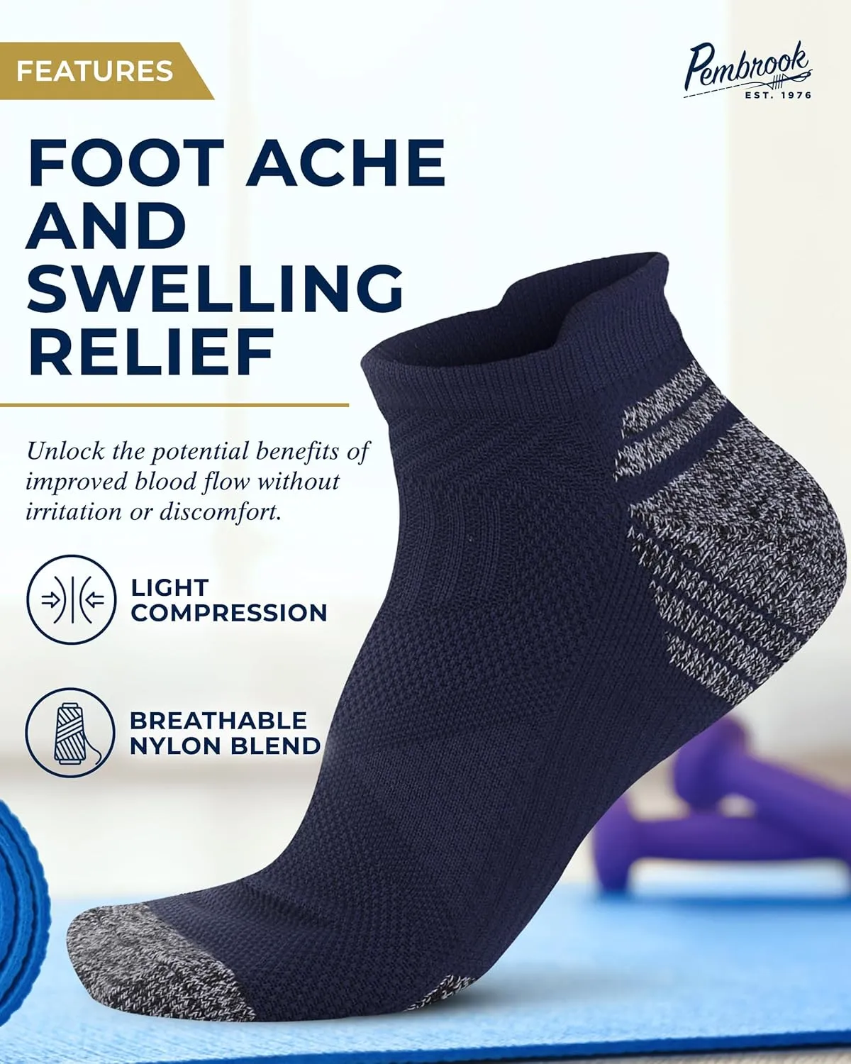 Pembrook Ankle Compression Socks for Women & Men - 4 Pairs | Sports Running Compression Socks | Athletic Ankle Support Socks