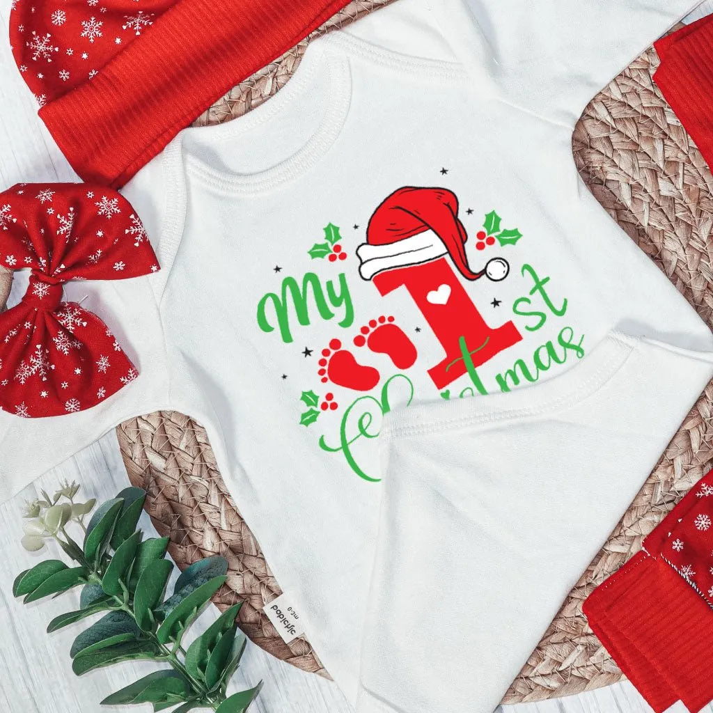 Personalized Christmas Long Sleeve Bodysuit and Long Pants Set | Custom Baby Onesies My 1st Christmas Baby Name | Gender Neutral Baby Clothes