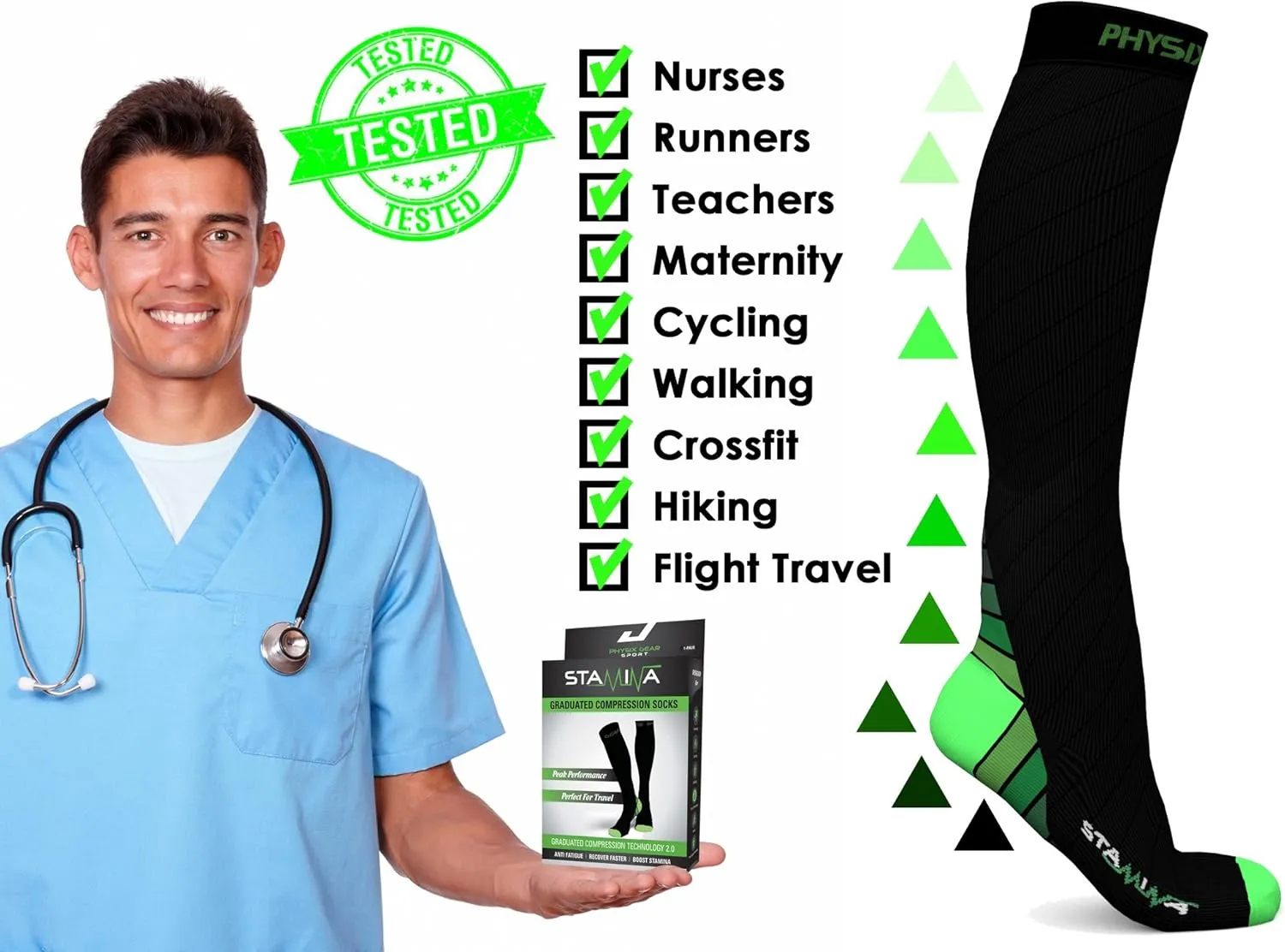 Physix Gear Compression Socks 20-30 mmHg - Men & Women - Running, Nurses, Shin Splints, Flight, Travel