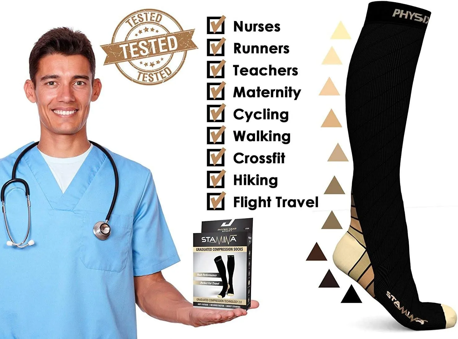 Physix Gear Compression Socks 20-30 mmHg - Men & Women - Running, Nurses, Shin Splints, Flight, Travel
