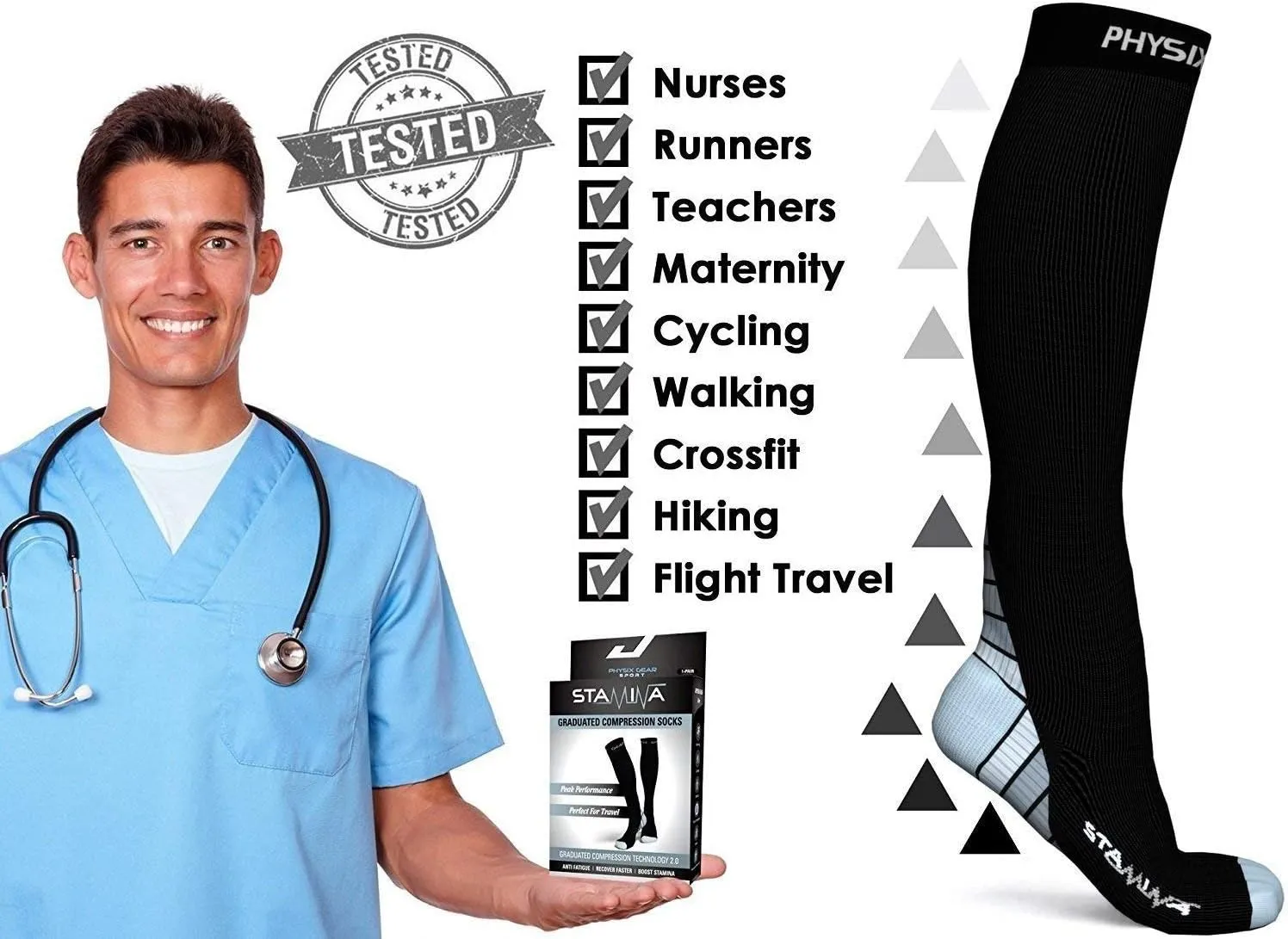 Physix Gear Compression Socks 20-30 mmHg - Men & Women - Running, Nurses, Shin Splints, Flight, Travel