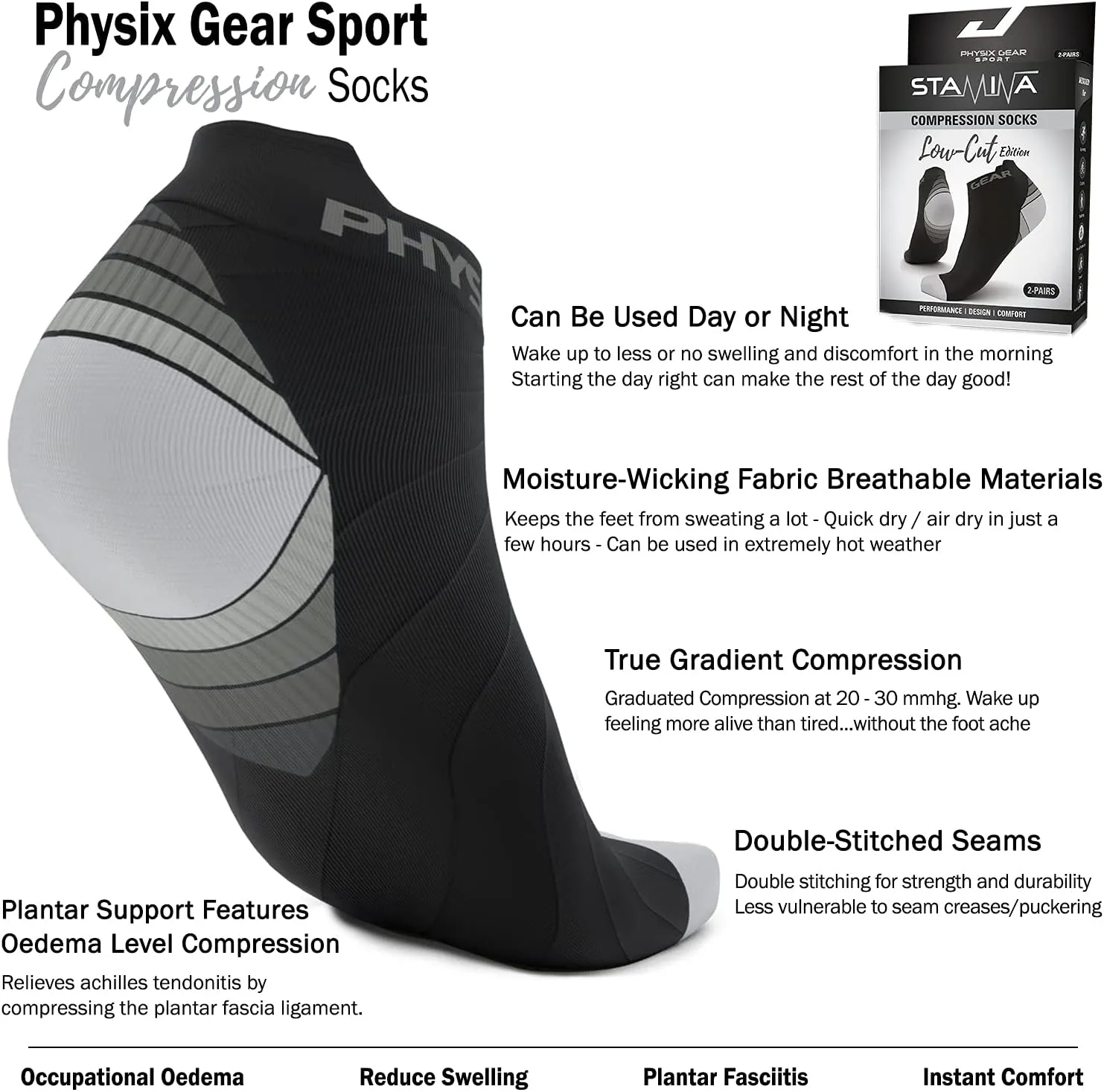Physix Gear Short Compression Socks for Men & Women - Best Low Compression Socks Women & Men Ankle Socks with Arch Support