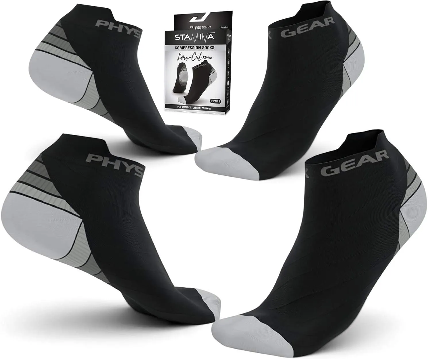 Physix Gear Short Compression Socks for Men & Women - Best Low Compression Socks Women & Men Ankle Socks with Arch Support