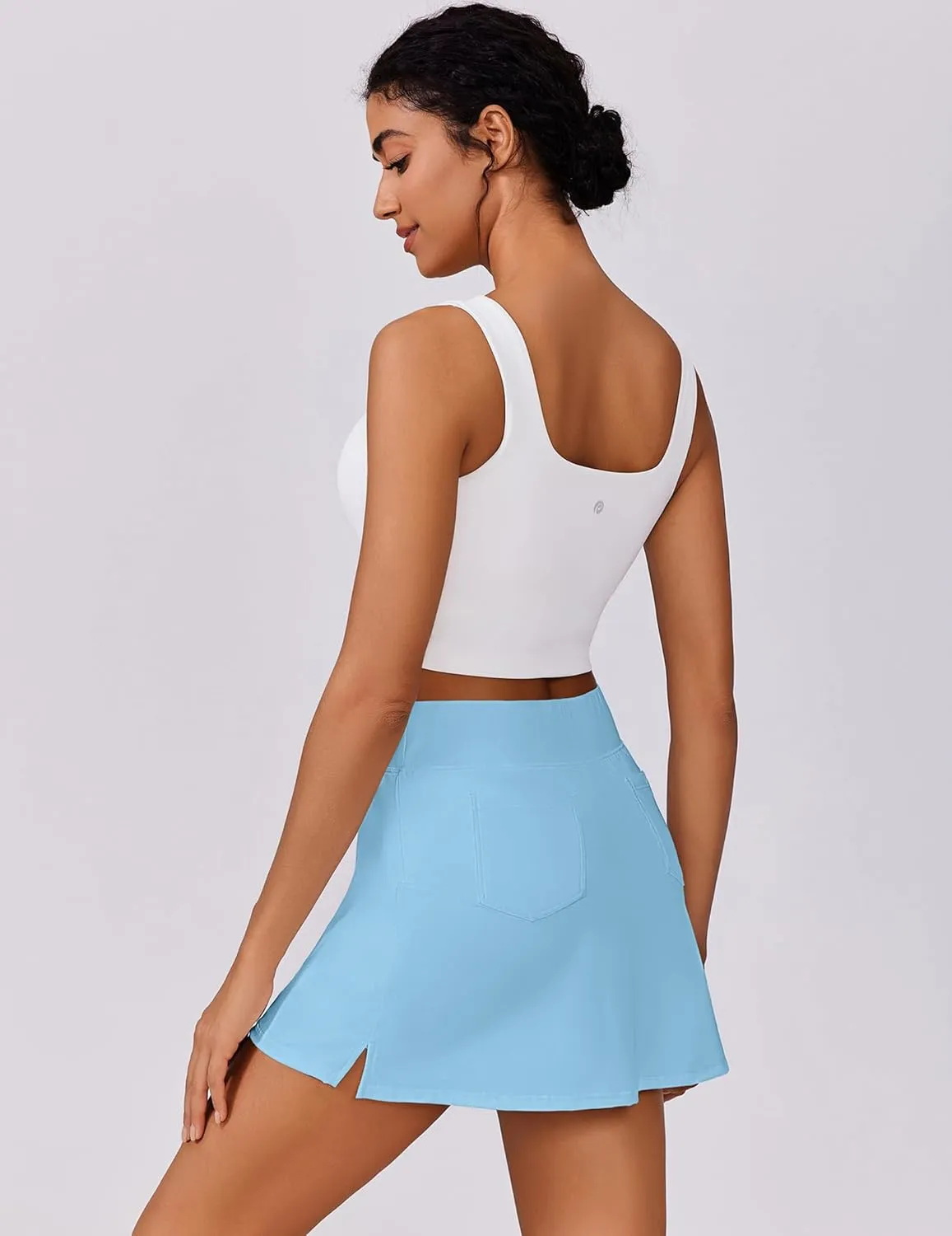 PINSPARK 15" Golf Skorts for Woman High Waisted Athletic Skorts with Pockets Lightweight Pickleball Activewear for Tennis