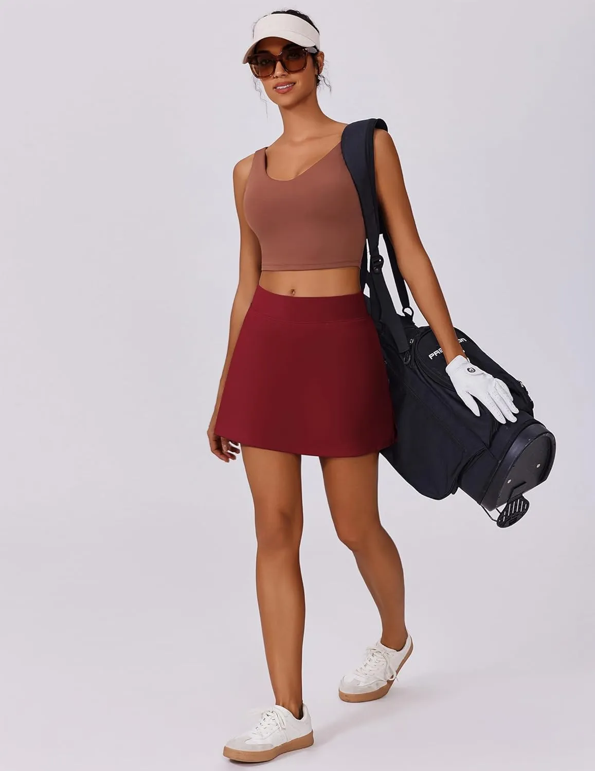 PINSPARK 15" Golf Skorts for Woman High Waisted Athletic Skorts with Pockets Lightweight Pickleball Activewear for Tennis