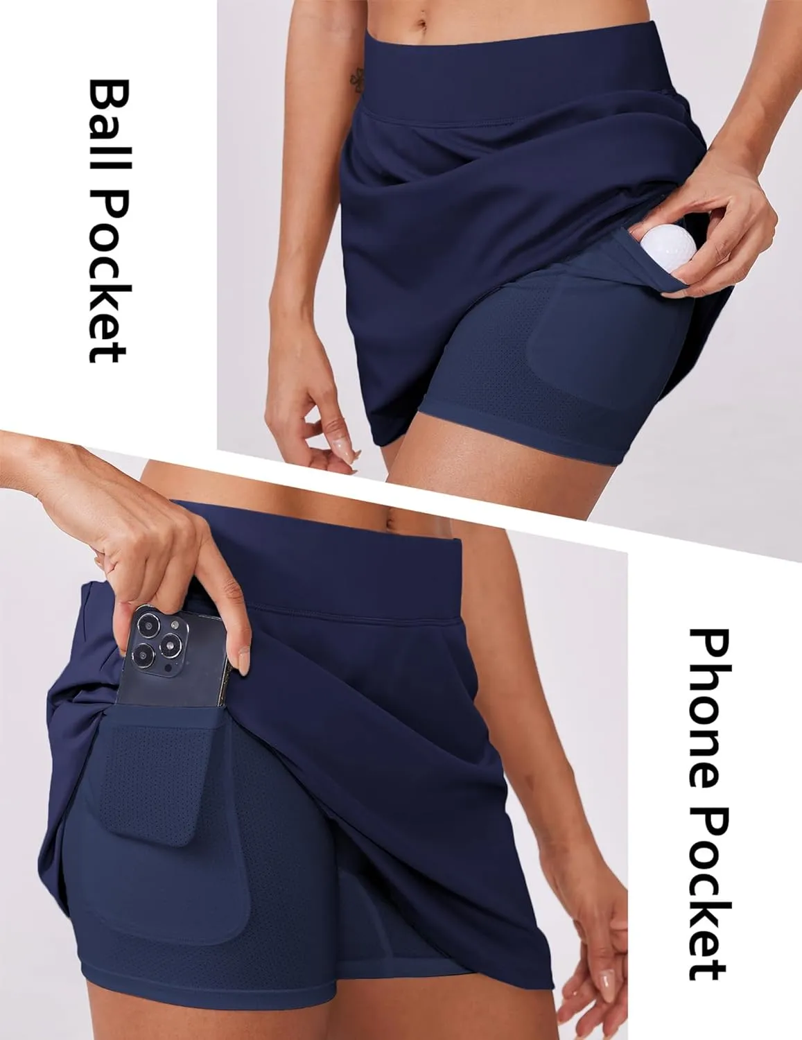 PINSPARK 15" Golf Skorts for Woman High Waisted Athletic Skorts with Pockets Lightweight Pickleball Activewear for Tennis