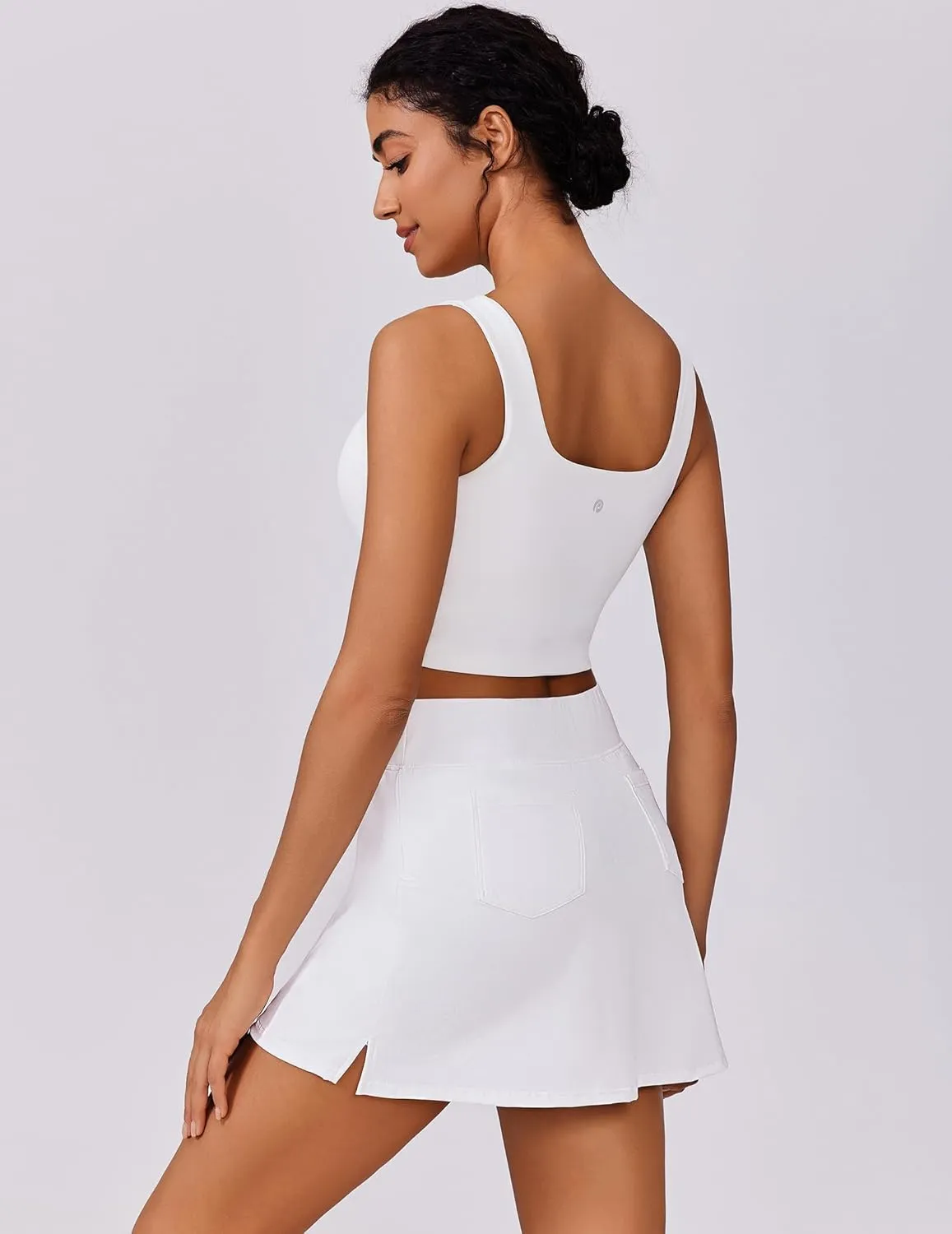 PINSPARK 15" Golf Skorts for Woman High Waisted Athletic Skorts with Pockets Lightweight Pickleball Activewear for Tennis