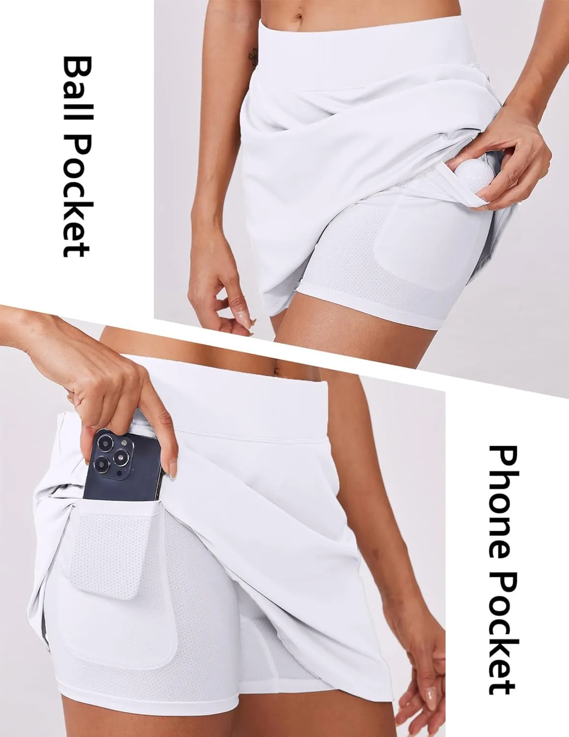 PINSPARK 15" Golf Skorts for Woman High Waisted Athletic Skorts with Pockets Lightweight Pickleball Activewear for Tennis