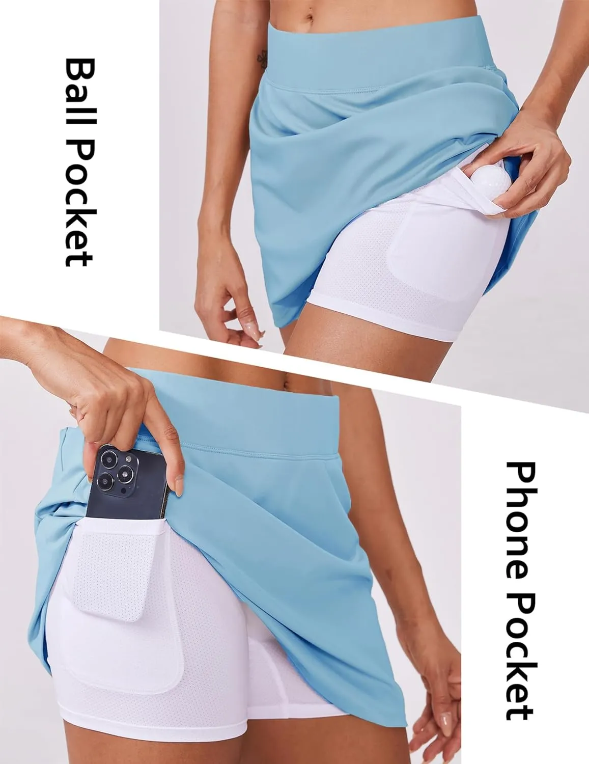 PINSPARK 15" Golf Skorts for Woman High Waisted Athletic Skorts with Pockets Lightweight Pickleball Activewear for Tennis