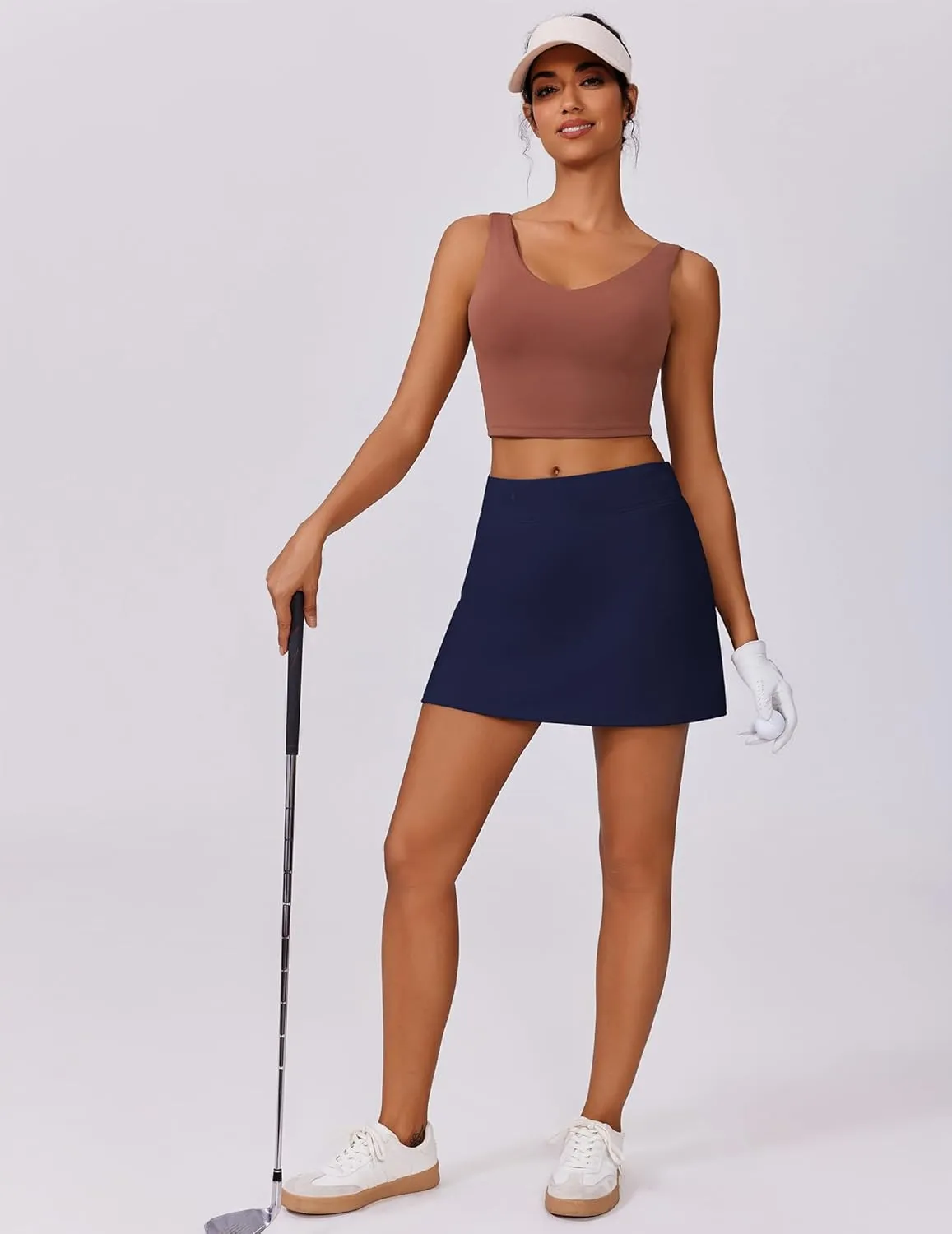 PINSPARK 15" Golf Skorts for Woman High Waisted Athletic Skorts with Pockets Lightweight Pickleball Activewear for Tennis