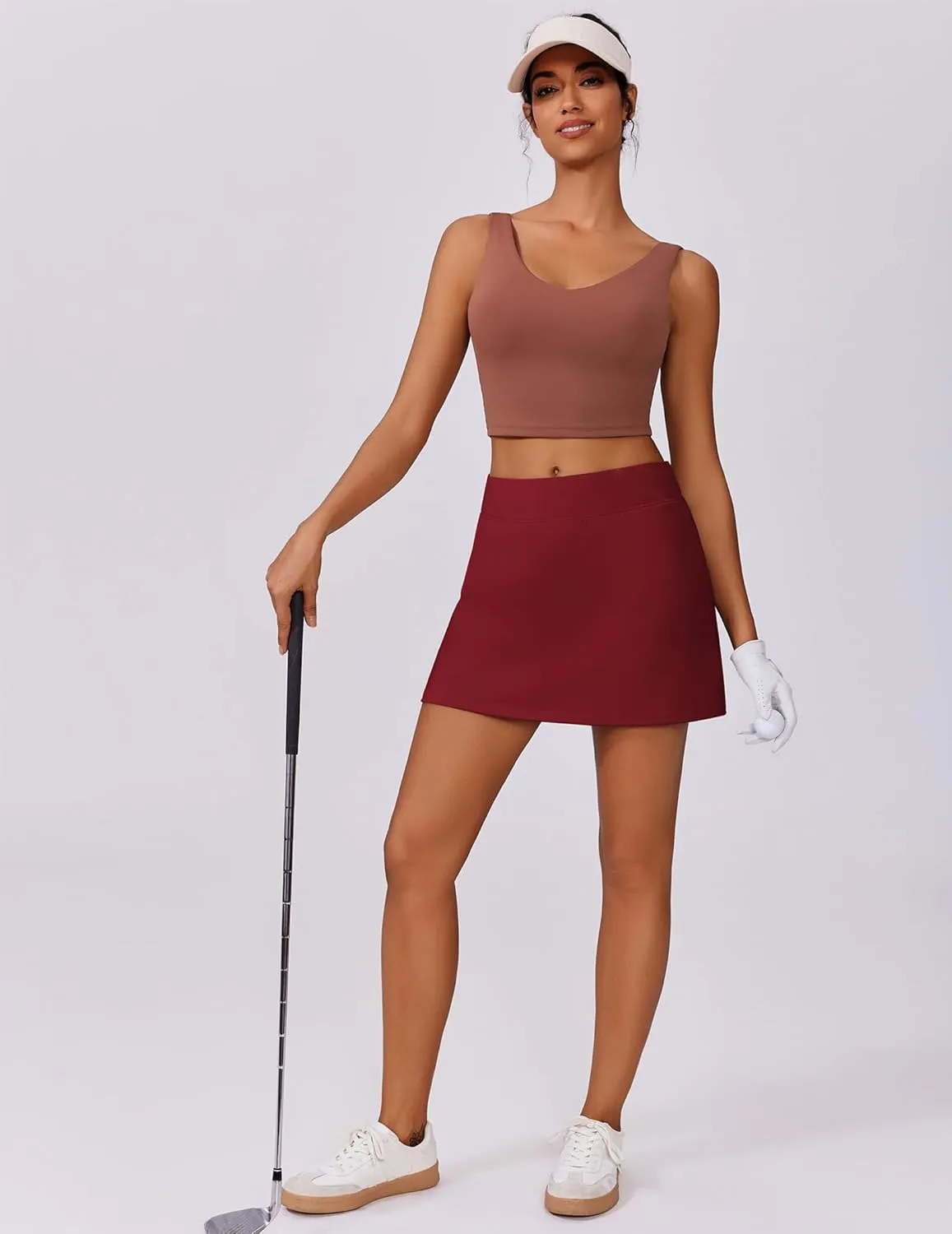 PINSPARK 15" Golf Skorts for Woman High Waisted Athletic Skorts with Pockets Lightweight Pickleball Activewear for Tennis