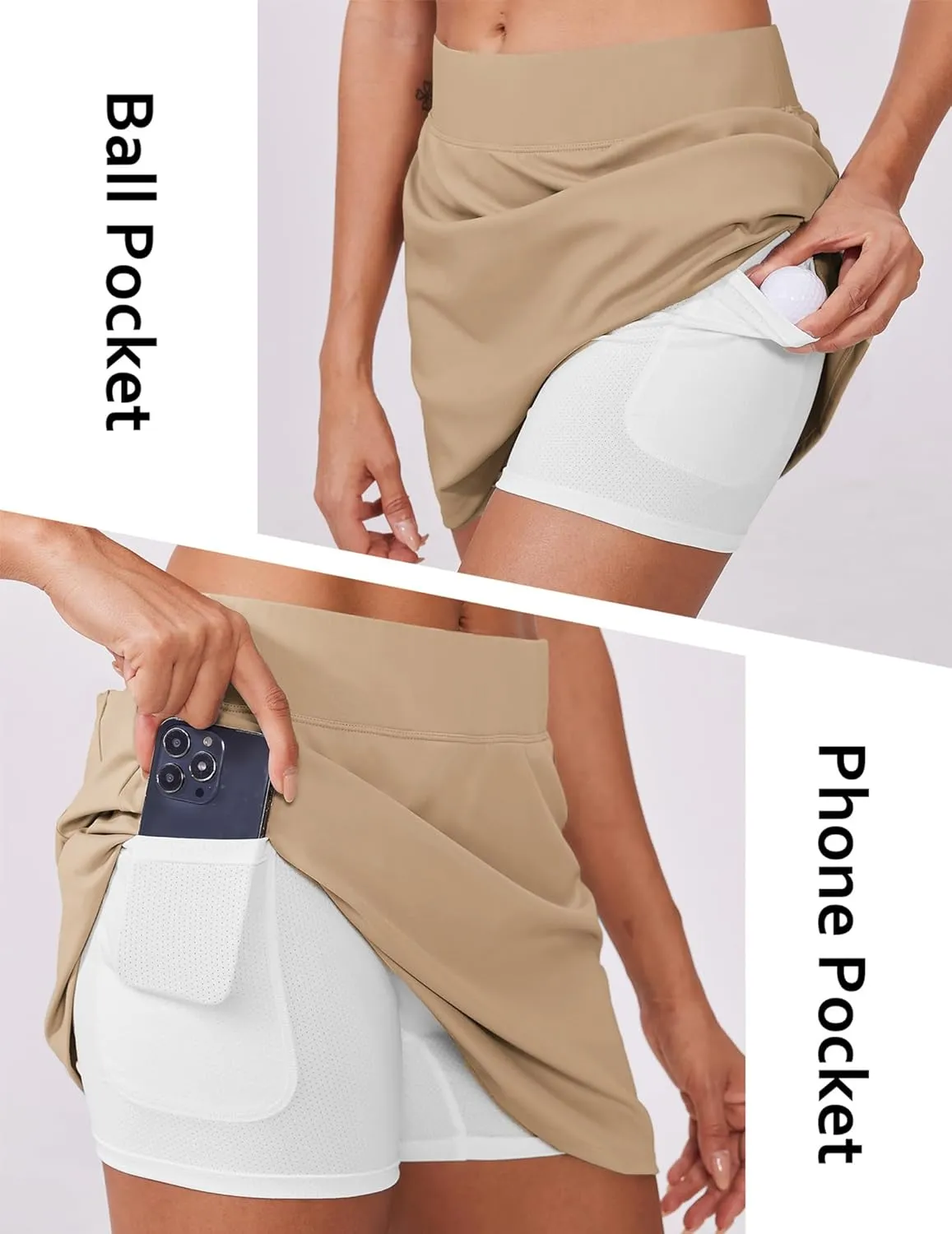 PINSPARK 15" Golf Skorts for Woman High Waisted Athletic Skorts with Pockets Lightweight Pickleball Activewear for Tennis