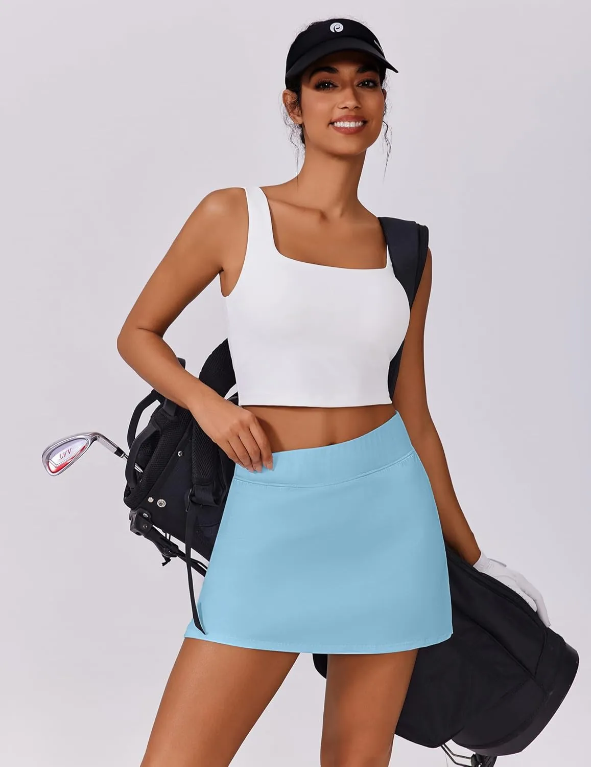 PINSPARK 15" Golf Skorts for Woman High Waisted Athletic Skorts with Pockets Lightweight Pickleball Activewear for Tennis