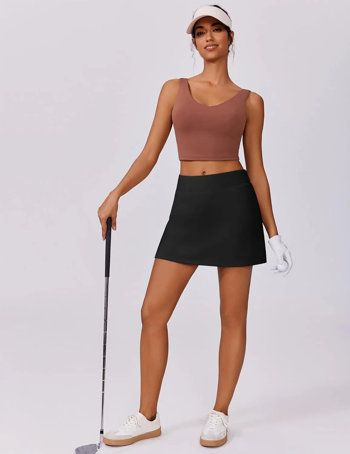 PINSPARK 15" Golf Skorts for Woman High Waisted Athletic Skorts with Pockets Lightweight Pickleball Activewear for Tennis