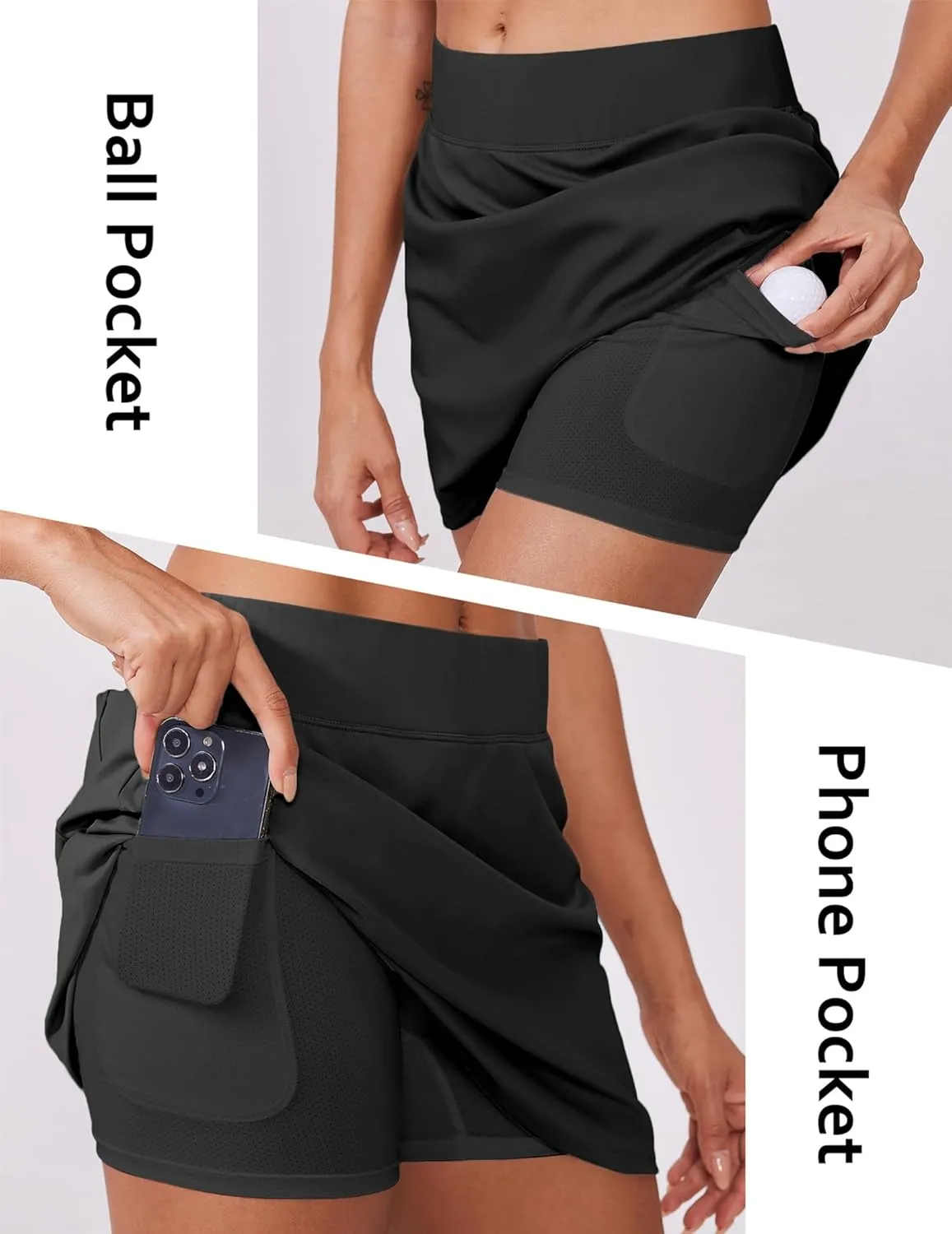 PINSPARK 15" Golf Skorts for Woman High Waisted Athletic Skorts with Pockets Lightweight Pickleball Activewear for Tennis