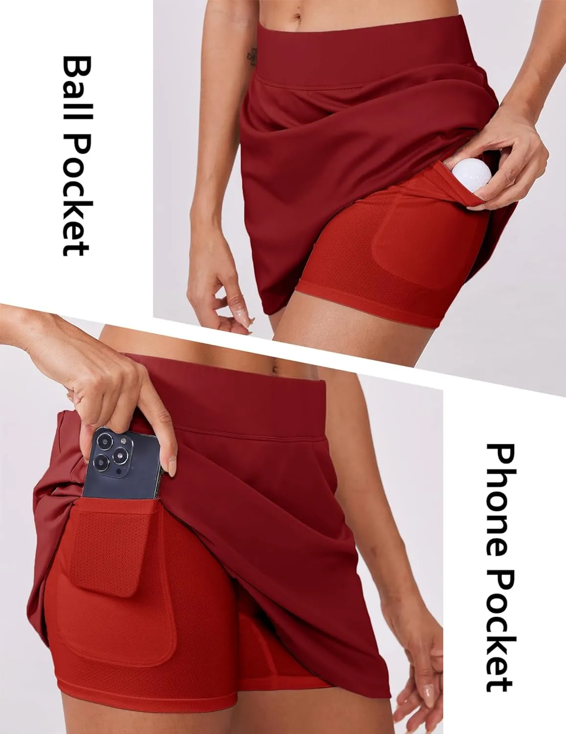 PINSPARK 15" Golf Skorts for Woman High Waisted Athletic Skorts with Pockets Lightweight Pickleball Activewear for Tennis