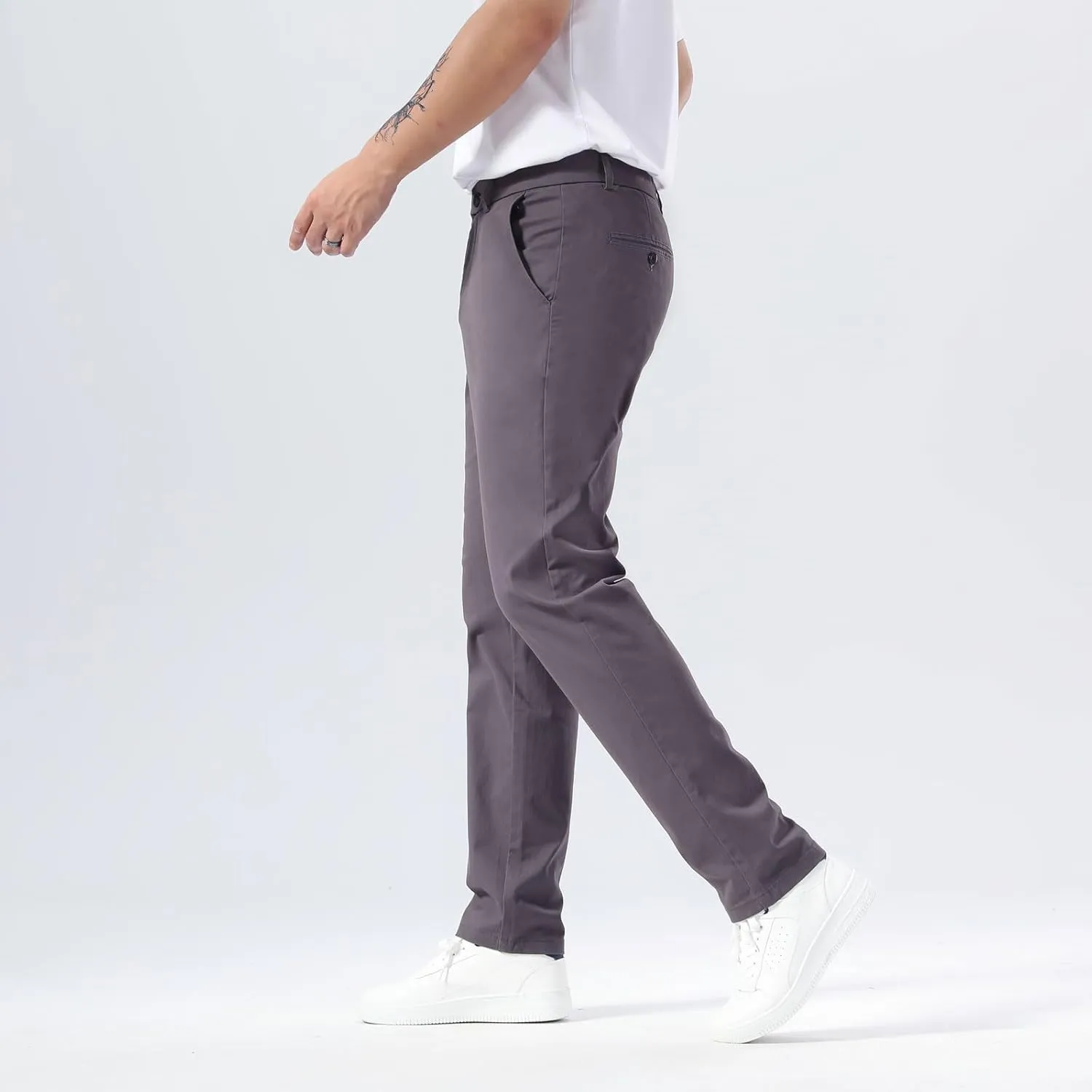 Plaid&Plain Mens Slim Fit Khaki Pants Mens Tapered Chino Pants