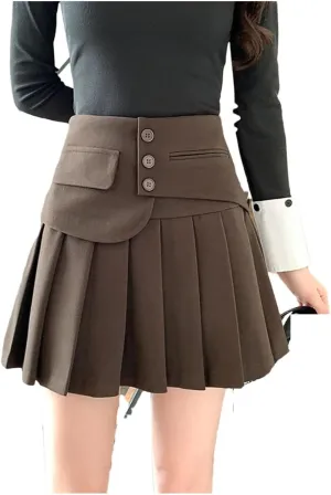 Pleated Corduroy A-Line Skirts for Women High Waisted Sports Solid Color Mini Skirts
