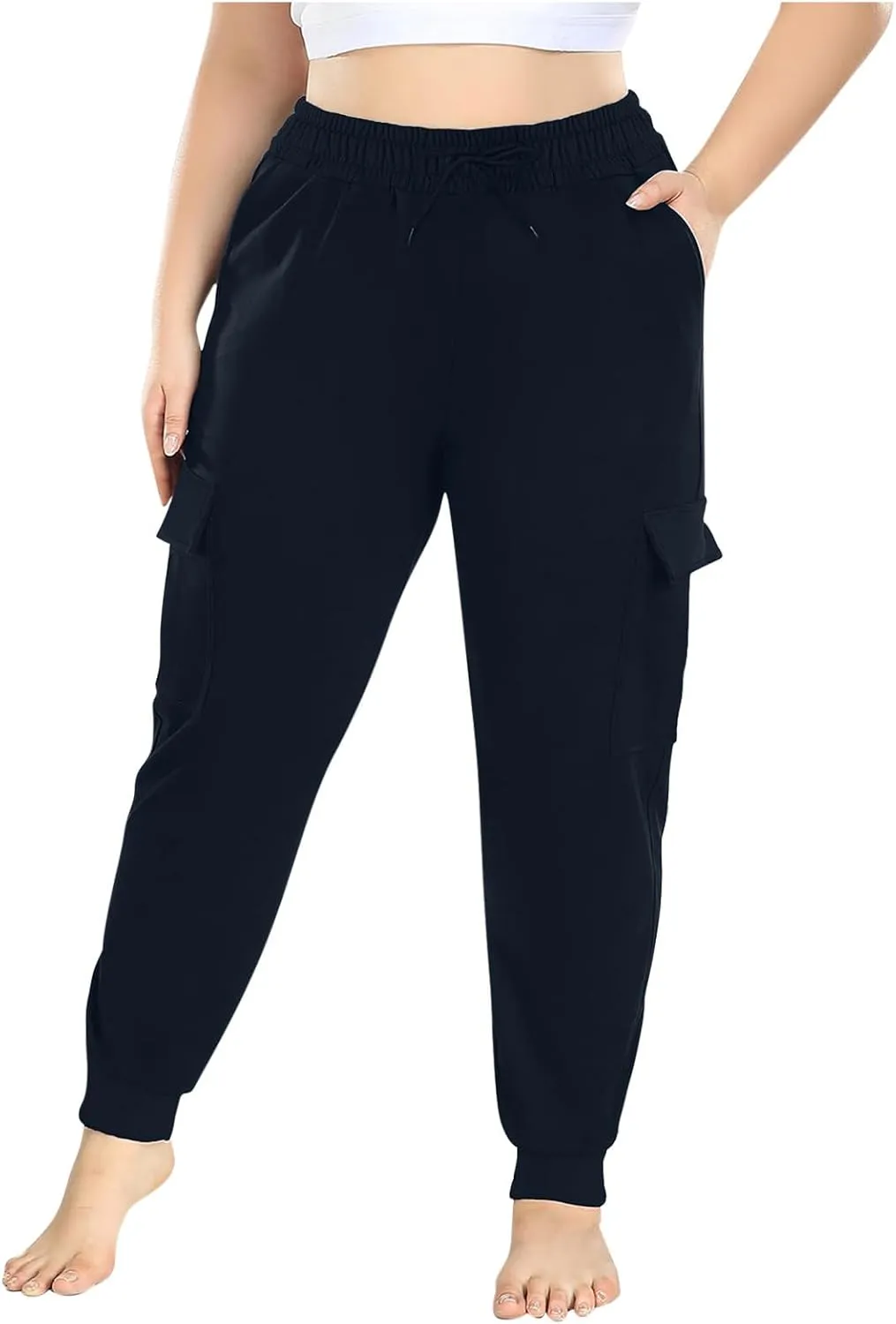 Plus Size Cargo Pants for Women Trendy Stretchy Sweatpants Workout Multi Pockets Mid Rise Jogger Pants Cinch Bottom