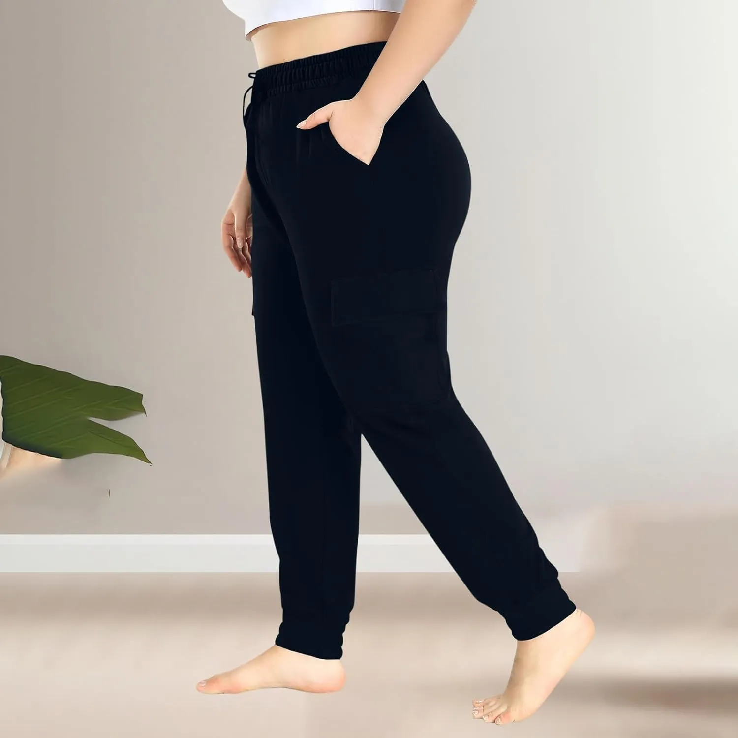 Plus Size Cargo Pants for Women Trendy Stretchy Sweatpants Workout Multi Pockets Mid Rise Jogger Pants Cinch Bottom