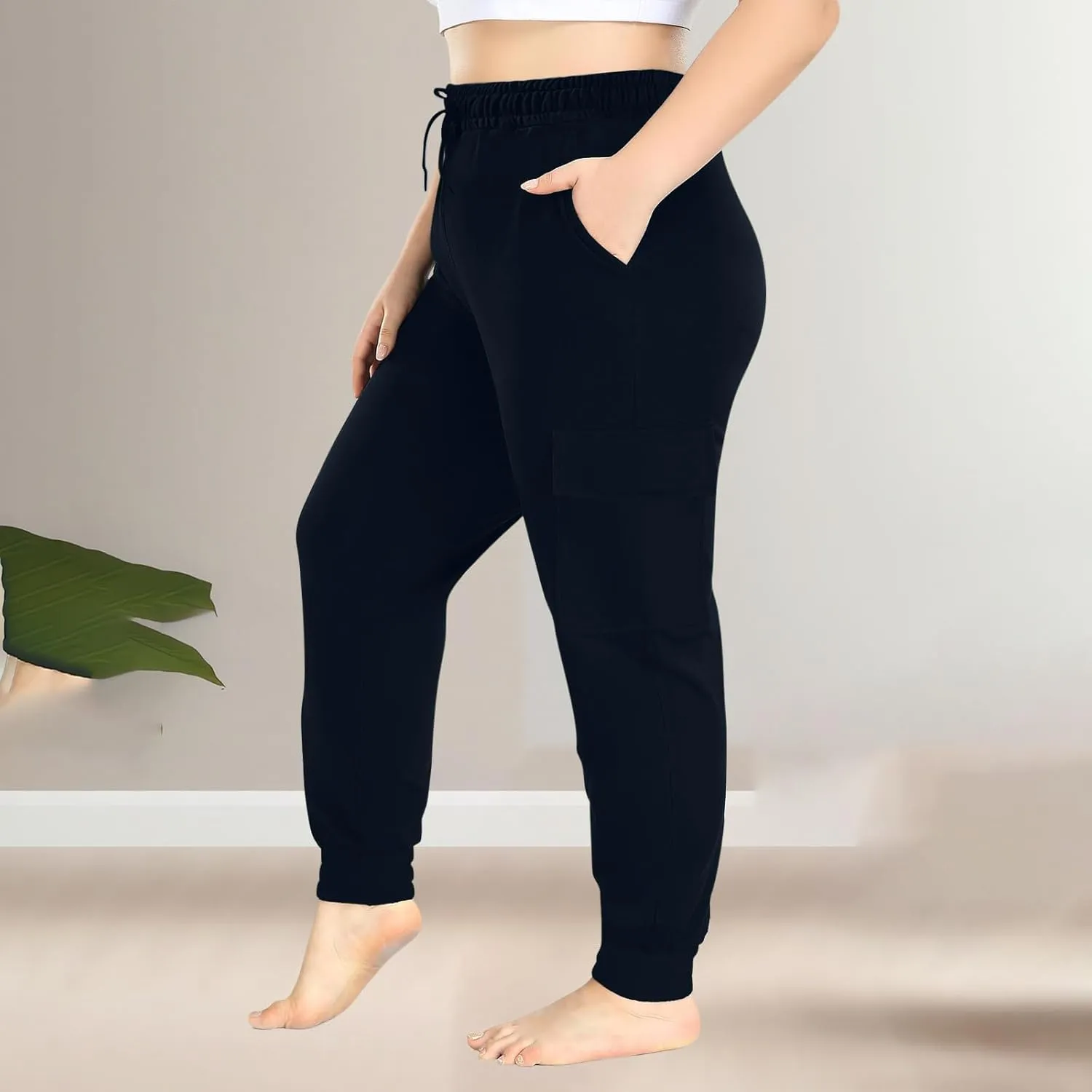 Plus Size Cargo Pants for Women Trendy Stretchy Sweatpants Workout Multi Pockets Mid Rise Jogger Pants Cinch Bottom