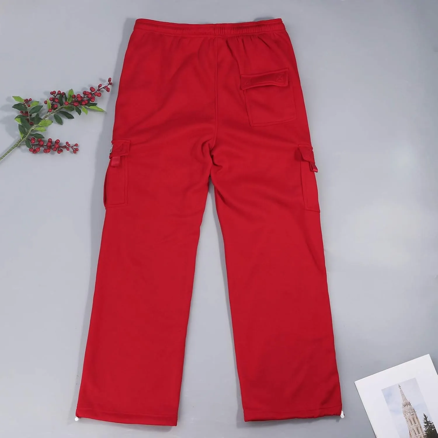 Plus Size Cargo Sweatpants for Men Casual Drawstring Waist Open Bottom Sweatpants Baggy Sweat Pants with Pockets