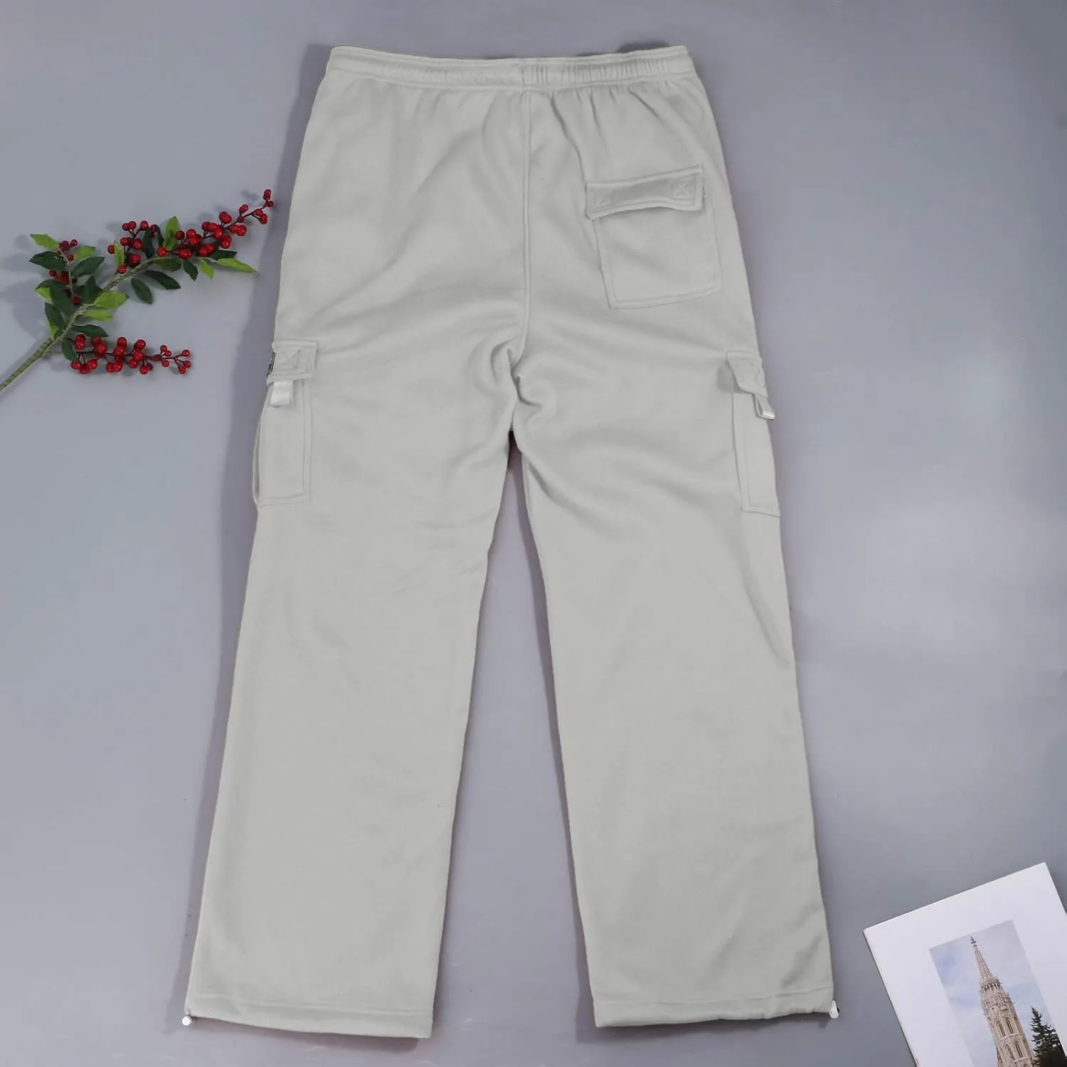 Plus Size Cargo Sweatpants for Men Casual Drawstring Waist Open Bottom Sweatpants Baggy Sweat Pants with Pockets