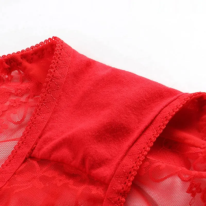 Plus Size High-Waisted Hollow Lace Panty(5 Pairs)