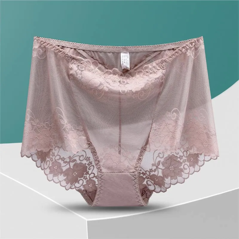 Plus Size High-Waisted Hollow Lace Panty(5 Pairs)