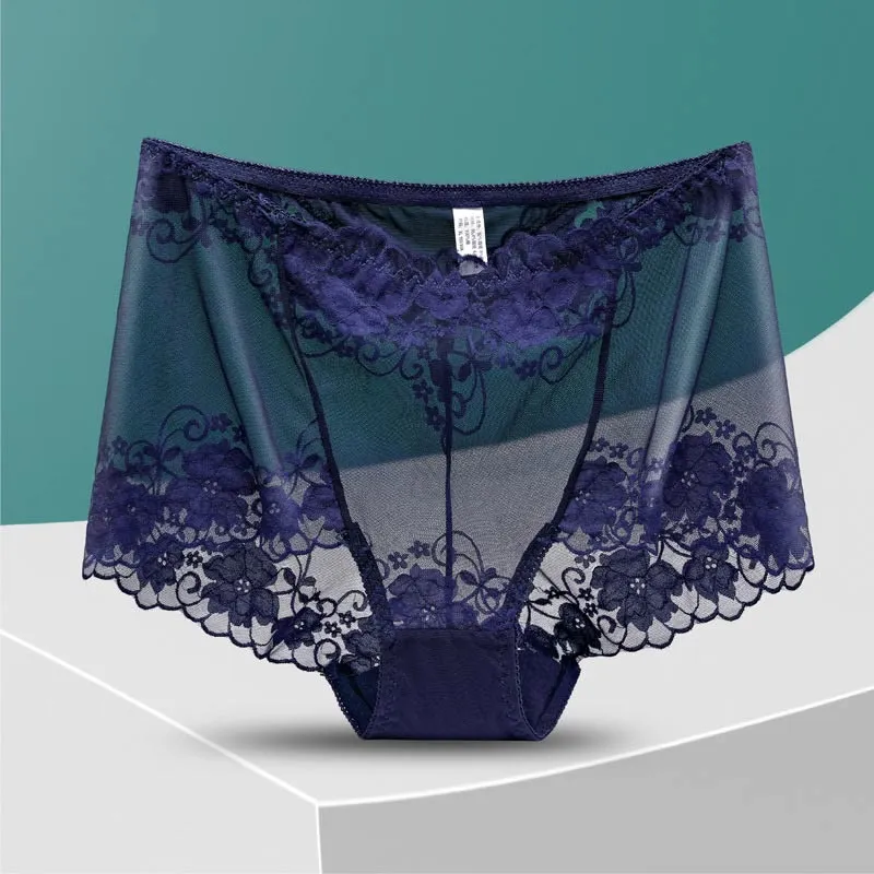 Plus Size High-Waisted Hollow Lace Panty(5 Pairs)