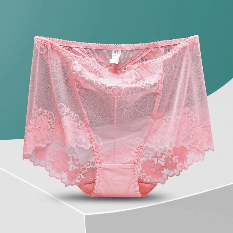 Plus Size High-Waisted Hollow Lace Panty(5 Pairs)