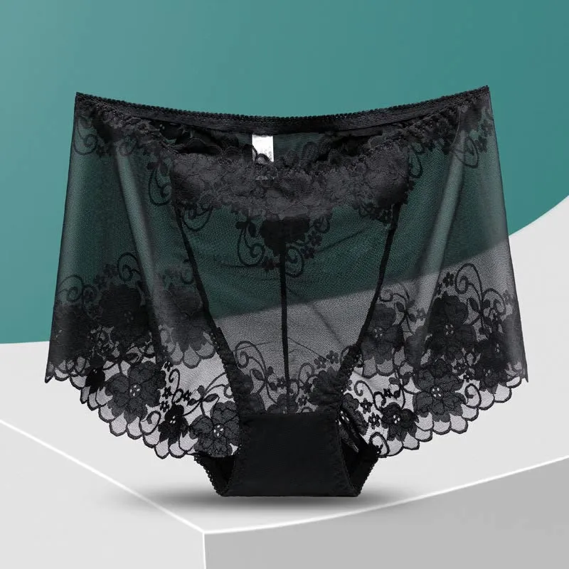 Plus Size High-Waisted Hollow Lace Panty(5 Pairs)