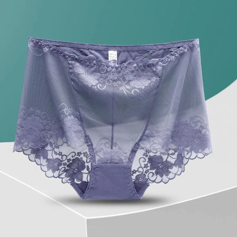 Plus Size High-Waisted Hollow Lace Panty(5 Pairs)