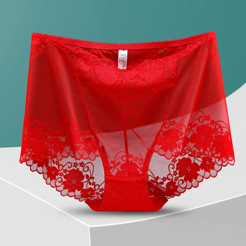 Plus Size High-Waisted Hollow Lace Panty(5 Pairs)