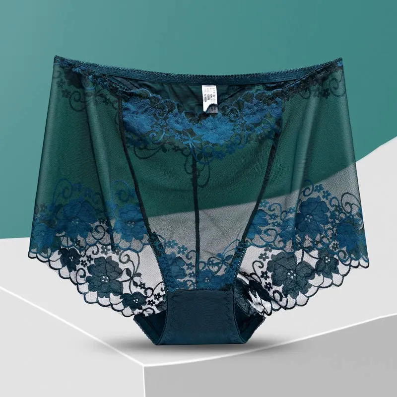 Plus Size High-Waisted Hollow Lace Panty(5 Pairs)