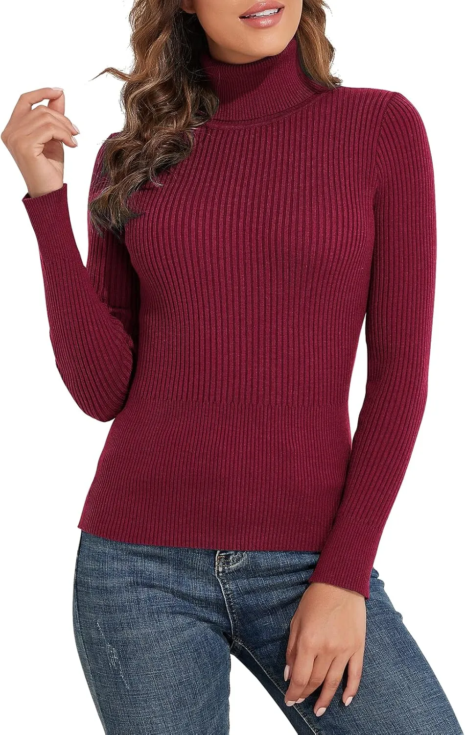 PrettyGuide Women's Ribbed Turtleneck Long Sleeve Sweater Tops