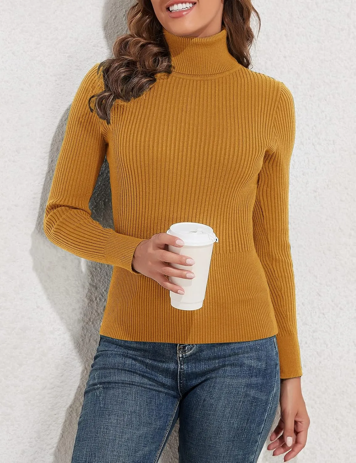 PrettyGuide Women's Ribbed Turtleneck Long Sleeve Sweater Tops