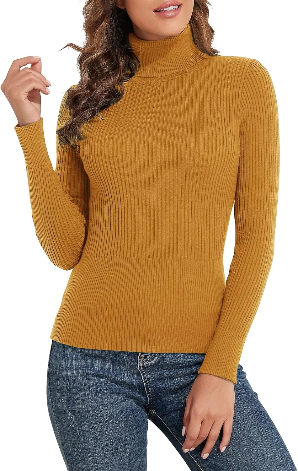 PrettyGuide Women's Ribbed Turtleneck Long Sleeve Sweater Tops