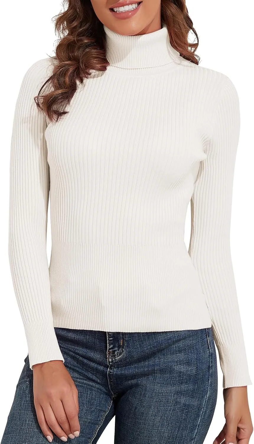 PrettyGuide Women's Ribbed Turtleneck Long Sleeve Sweater Tops