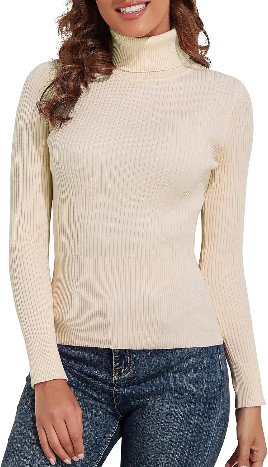 PrettyGuide Women's Ribbed Turtleneck Long Sleeve Sweater Tops