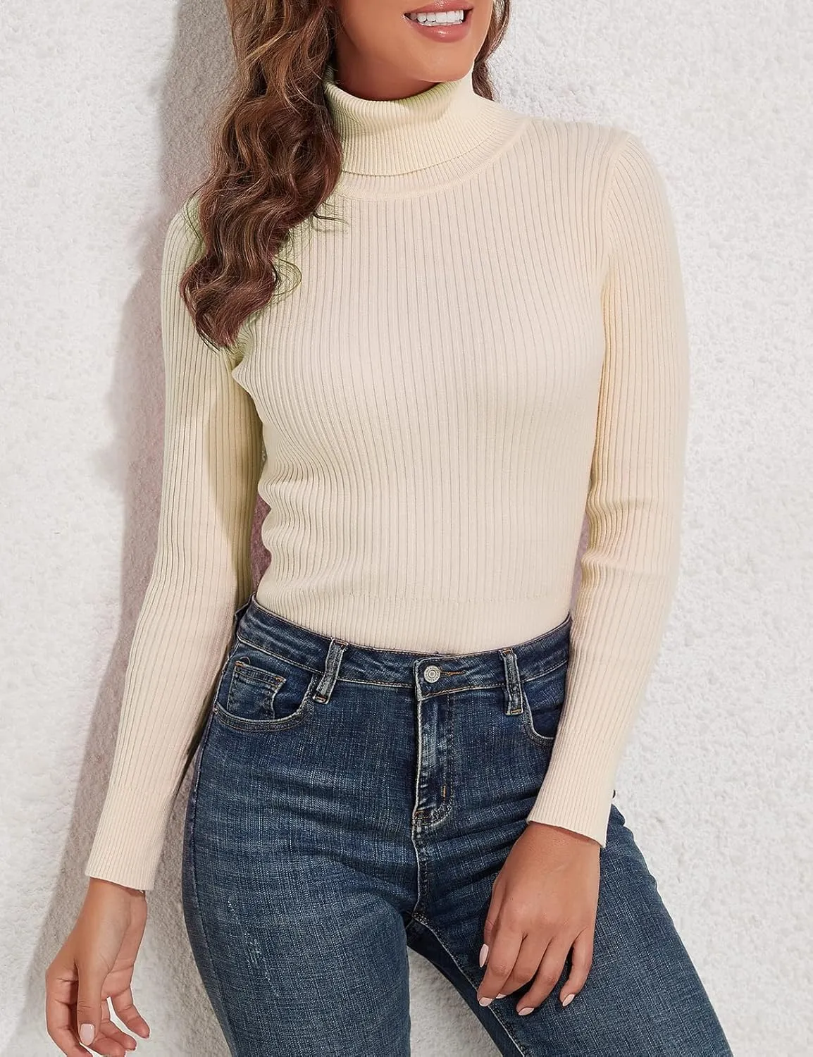 PrettyGuide Women's Ribbed Turtleneck Long Sleeve Sweater Tops
