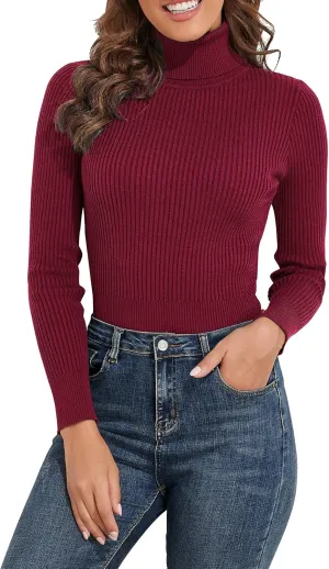 PrettyGuide Women's Ribbed Turtleneck Long Sleeve Sweater Tops