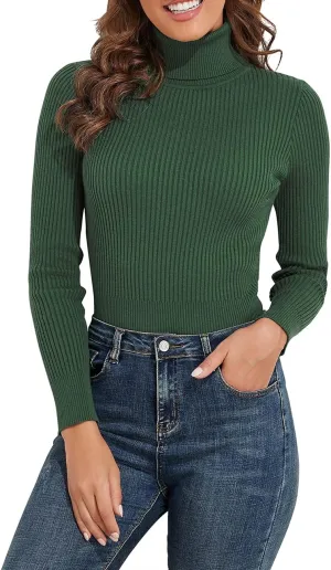 PrettyGuide Women's Ribbed Turtleneck Long Sleeve Sweater Tops