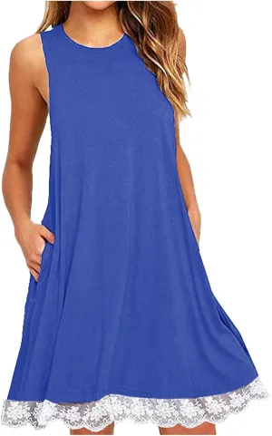 Prime of Day Deals Today 2024 Clearance Womens Summer Dresses Fashion Sleeveless Tshirt Tank Dresses 2024 Casual Slim Beach Sundress for Vacation with Pocket Purple Jumpsuit for Women Elegant