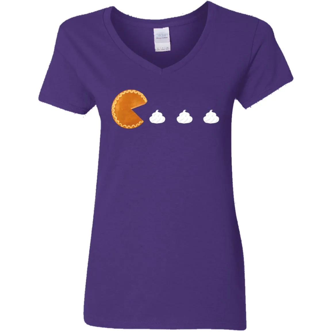 Pumpkin Pac Man -- Ladies' 5.3 oz. V-Neck T-Shirt