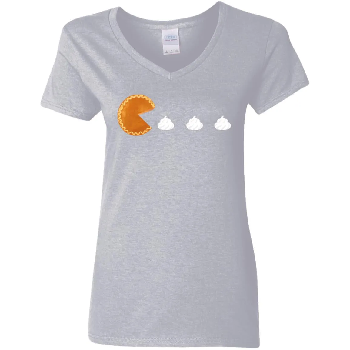 Pumpkin Pac Man -- Ladies' 5.3 oz. V-Neck T-Shirt